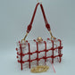 Box Clutch Bag with Cage Overlay and Cord Top Handle - Red - Clutch Bags