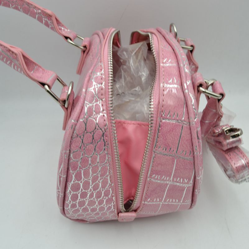 Embossed Dome Handbag with Top Handles and Adjustable Strap - Lime - Hand Bag