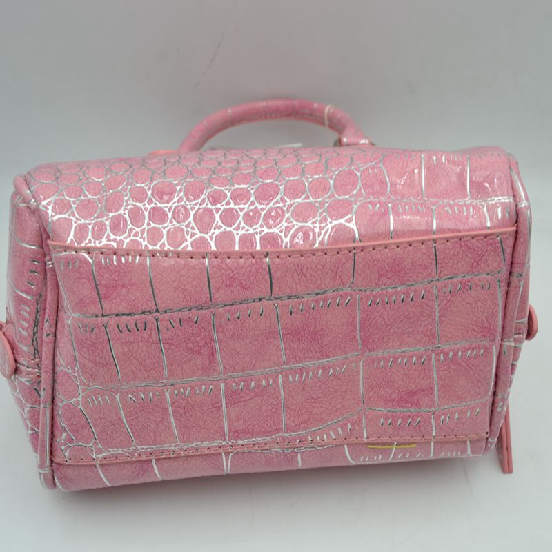 Embossed Dome Handbag with Top Handles and Adjustable Strap - Lime - Hand Bag