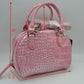 Embossed Dome Handbag with Top Handles and Adjustable Strap - Lime - Hand Bag