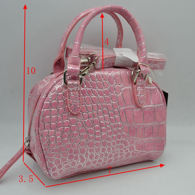 Embossed Dome Handbag with Top Handles and Adjustable Strap - Lime - Hand Bag