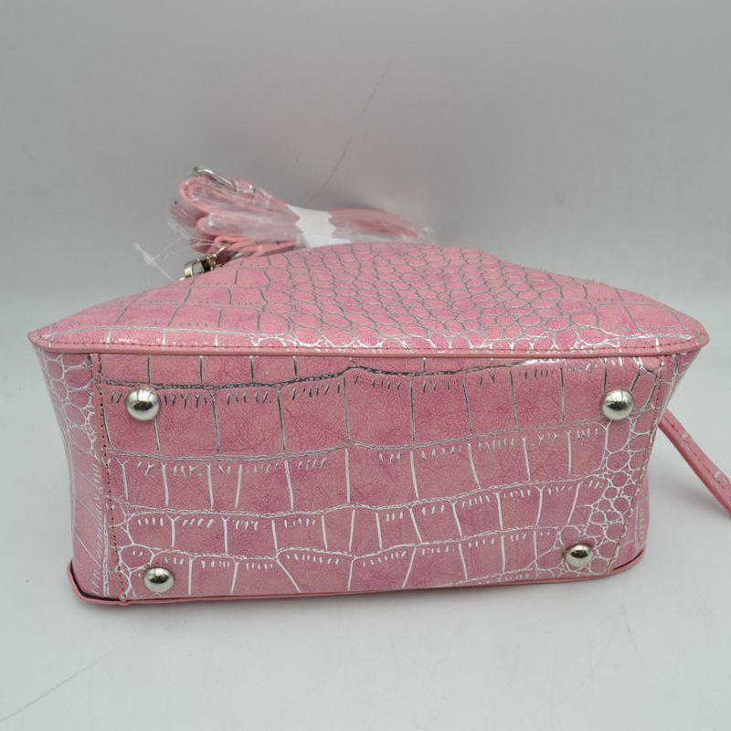Embossed Dome Handbag with Top Handles and Adjustable Strap - Hand Bag
