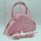 Embossed Dome Handbag with Top Handles and Adjustable Strap - Hand Bag