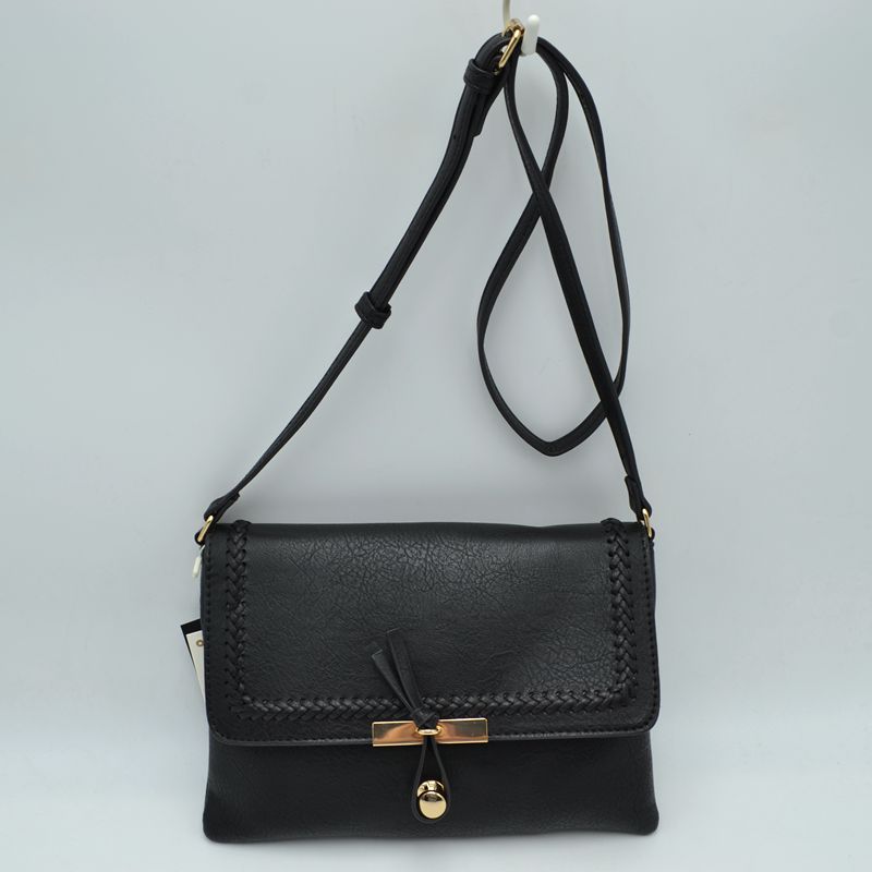 Braided Trim Crossbody Bag with Knot Accent Hardware - black - Crossbody Bag