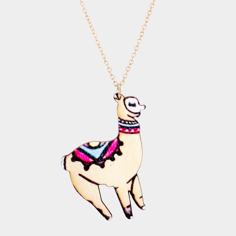 Madeline Love Ivory Colored Wood Llama Pendant Long Necklace - Necklaces