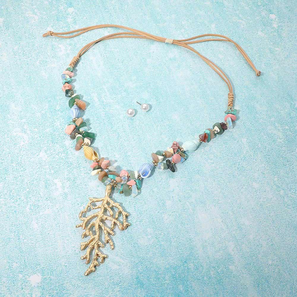 Madeline Love Gold Coral Branch Pendant Beaded Adjustable Cinch Pull Tie Statement Long Necklace - Necklaces
