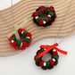 Green Red, Bow Pom Pom Wreath Long Pendant Necklace