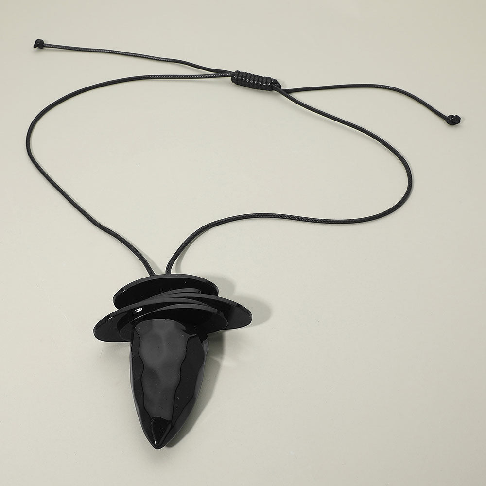 Madeline Love Black Layered Resin Cone Pendant Adjustable Long Necklace - Necklaces