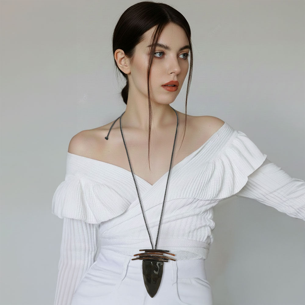 Madeline Love Green Layered Resin Cone Pendant Adjustable Long Necklace - Necklaces