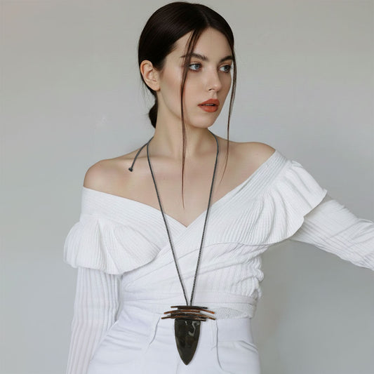 Madeline Love Green Layered Resin Cone Pendant Adjustable Long Necklace - Necklaces
