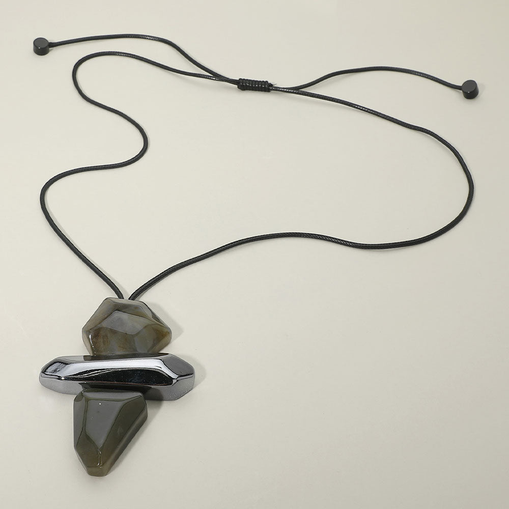 Madeline Love Green Geometric Stackable Resin Pendant Adjustable Long Necklace - Necklaces
