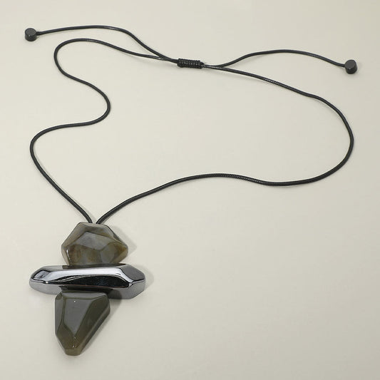 Madeline Love Green Geometric Stackable Resin Pendant Adjustable Long Necklace - Necklaces