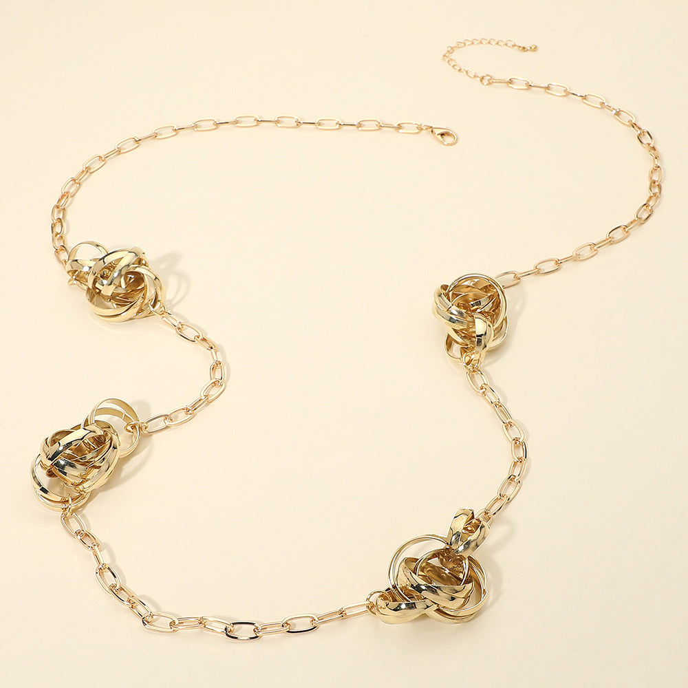 Madeline Love Gold Abstract Textured Metal Ball Station Paperclip Chain Long Necklace