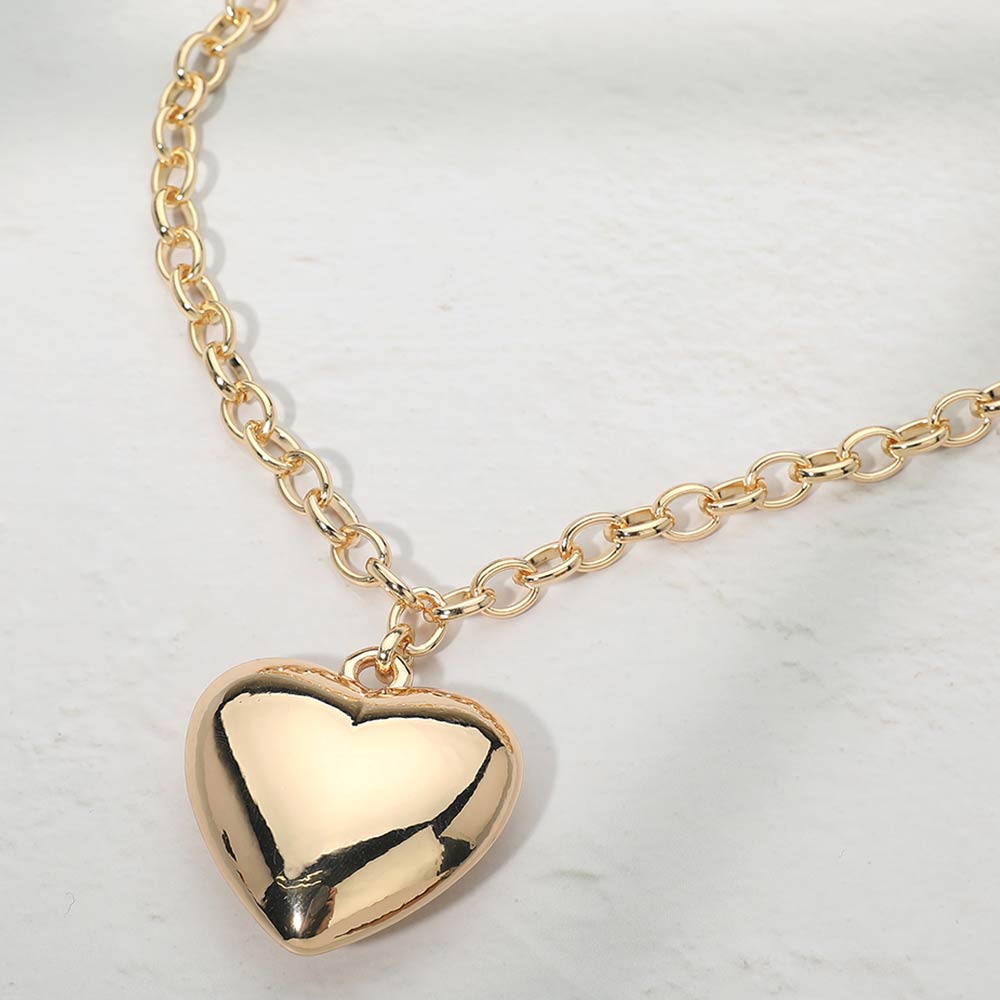 Madeline Love Gold Puffy Metal Heart Pendant Long Necklace - Necklaces