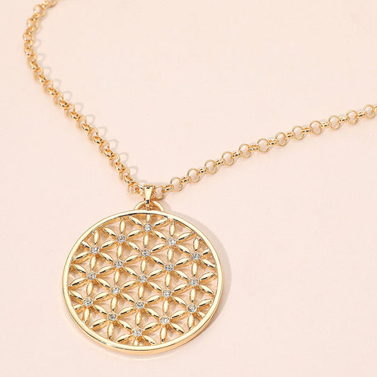 Madeline Love Clear, Gold Rhinestone Accented Geometric Floral Circle Pendant Long Necklace - Necklaces