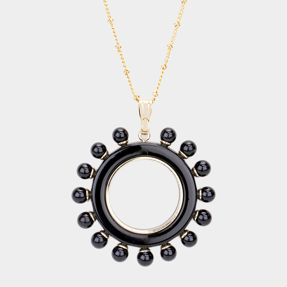 Madeline Love Black Pearl Detail Celluloid Acetate Open Circle Pendant Necklace - Necklaces