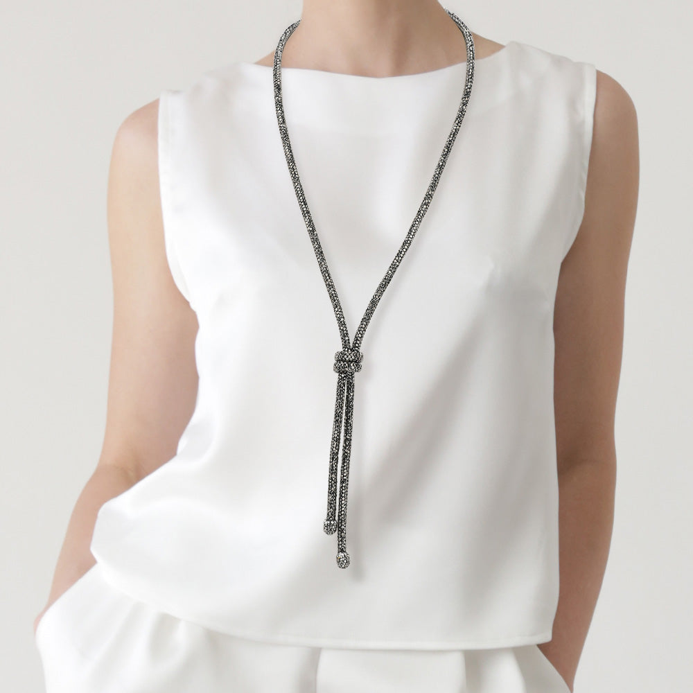 Madeline Love Hematite Bling Studded Knot Pointed Long Necklace