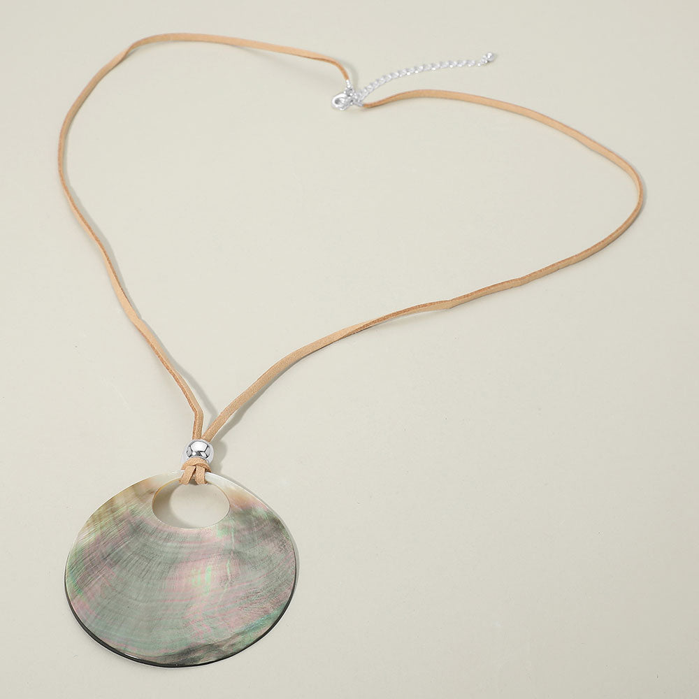 Madeline Love AB, Abalone, Rhodium Abalone Organic Disc Pendant Long Necklace - Necklaces