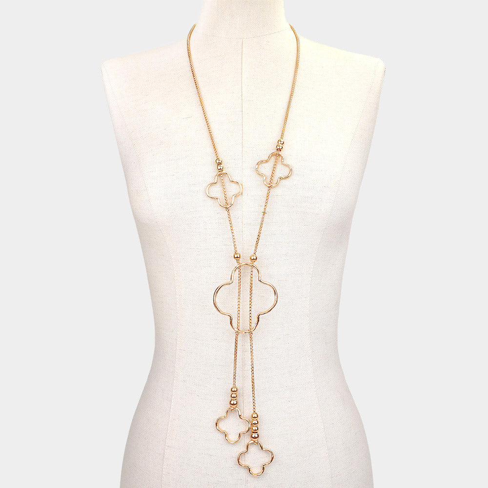 Madeline Love Gold Hammered Metal Open Quatrefoil Long Necklace - Necklaces - extra