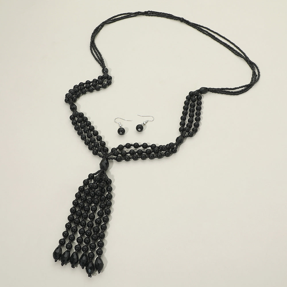 Madeline Love Black Pearl Beaded Tassel Long Necklace - Necklaces