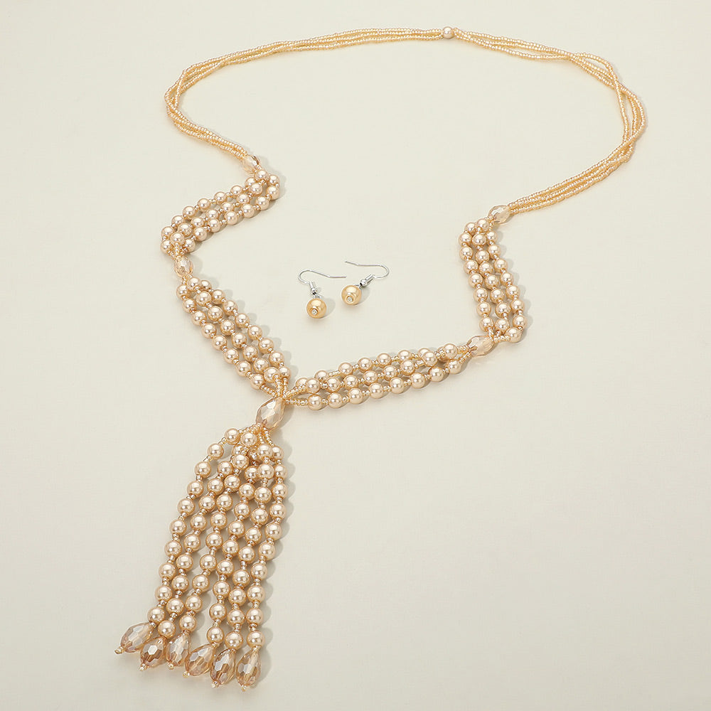 Madeline Love Copper Pearl Beaded Tassel Long Necklace - Necklaces