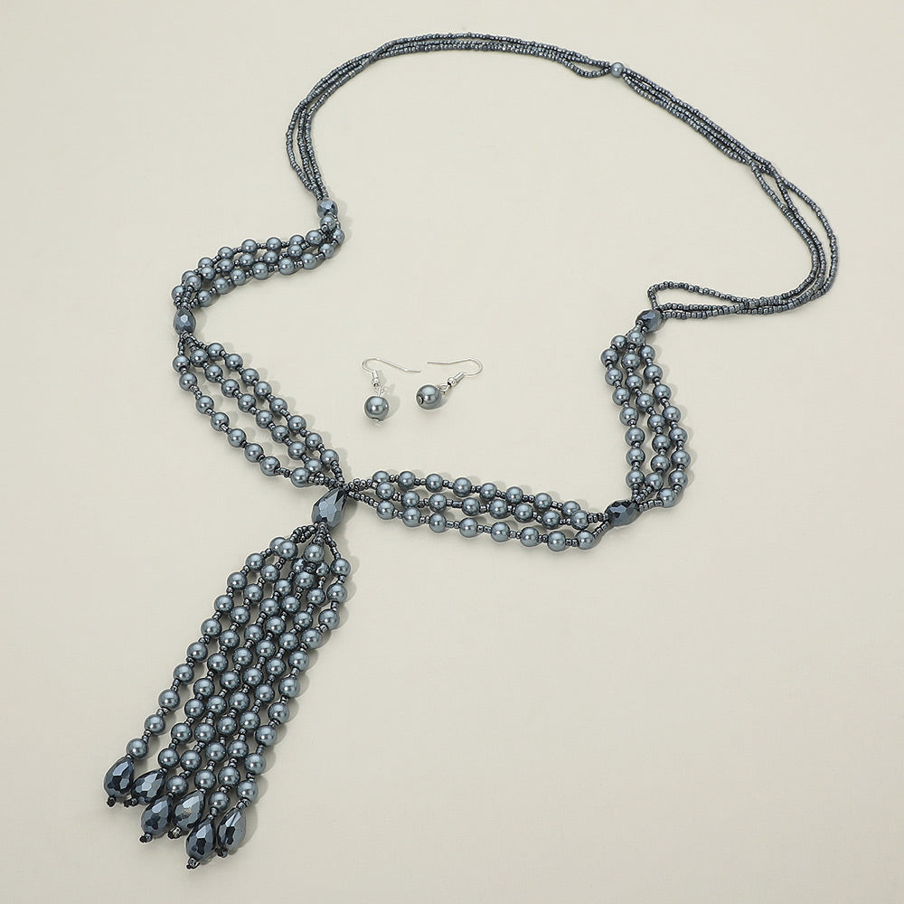 Madeline Love Gray Pearl Beaded Tassel Long Necklace - Necklaces