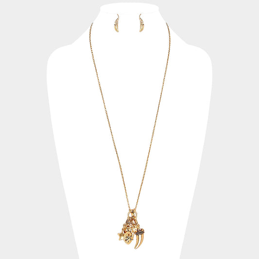 Madeline Love Matte gold Metal elephant & horn multi-charm long necklace - Necklaces