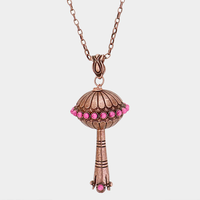Madeline Love Copper, Pink Single Squash Blossom Pendant Necklace - Necklaces