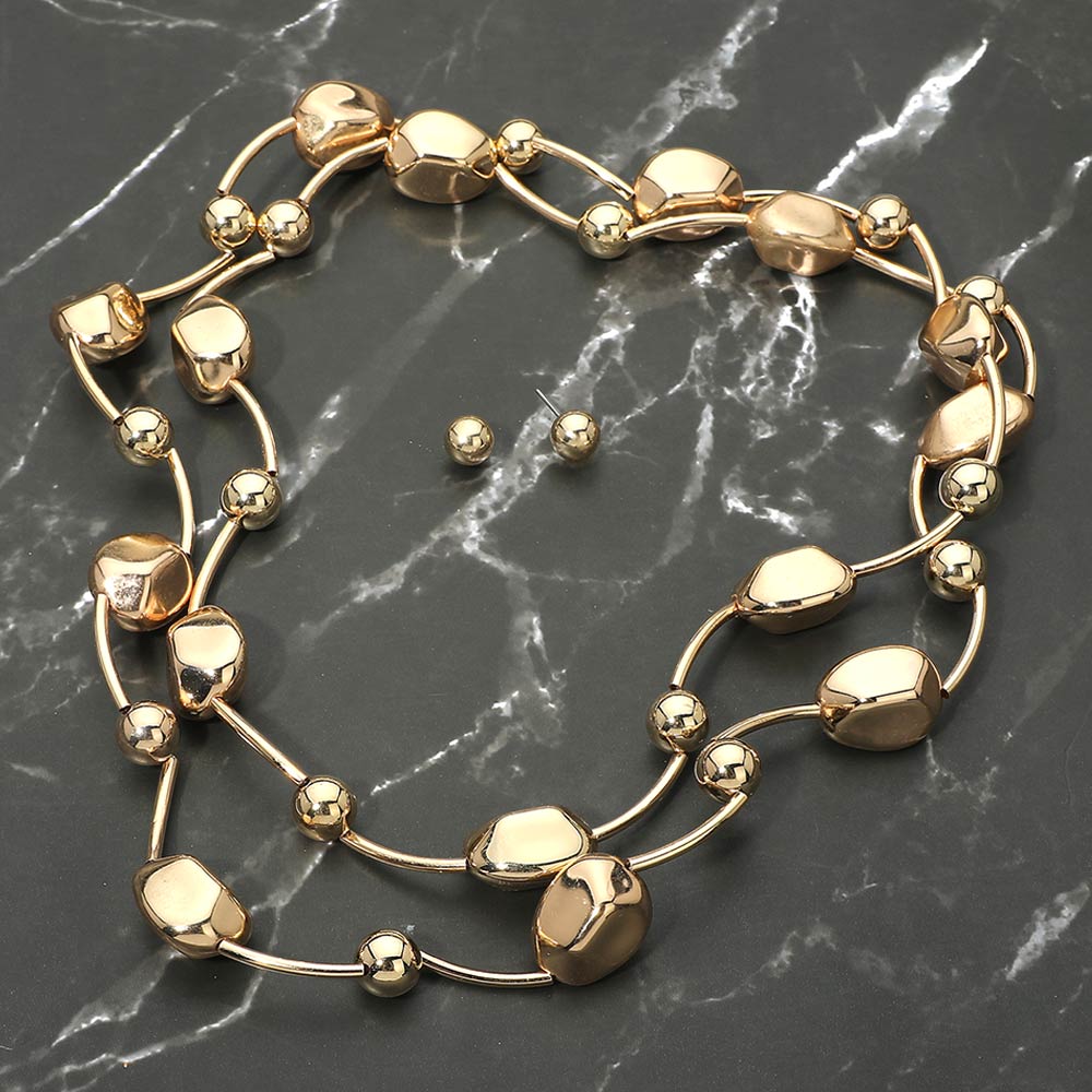 Madeline Love Gold Metal Pebble Link Wrappable Long Necklace
