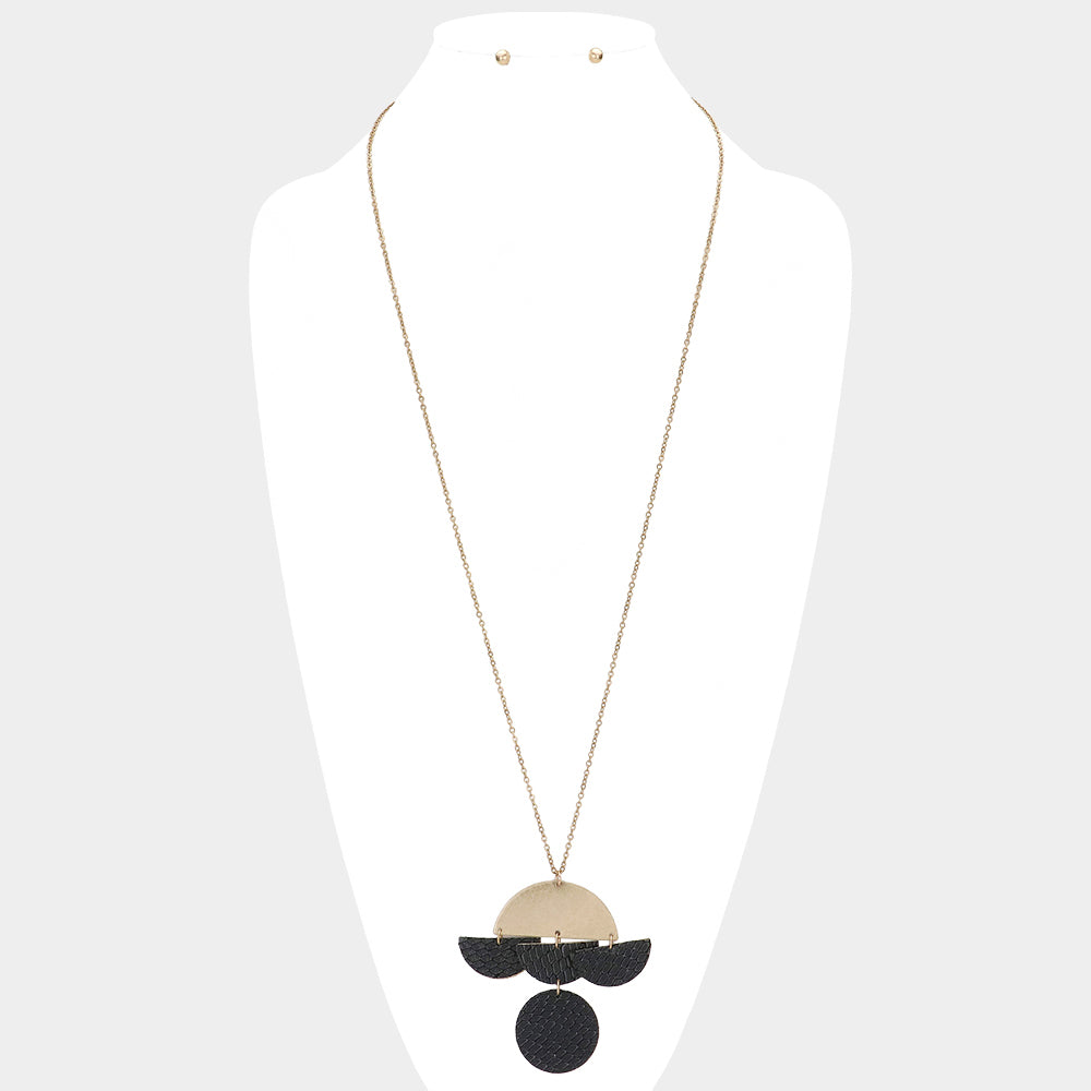 Madeline Love Black, Worn Gold Geometric Patterned Metal Link Pendant Necklace - Necklaces