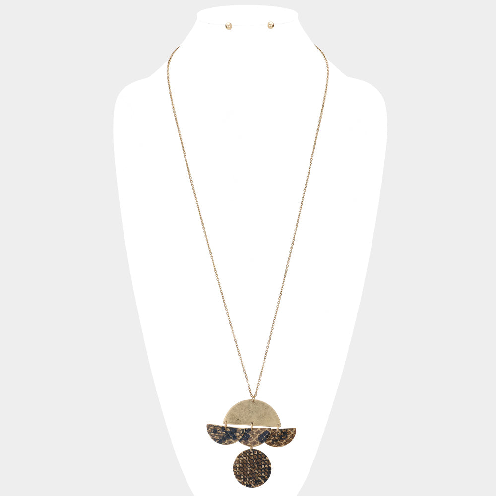 Madeline Love Brown, Worn Gold Geometric Patterned Metal Link Pendant Necklace - Necklaces