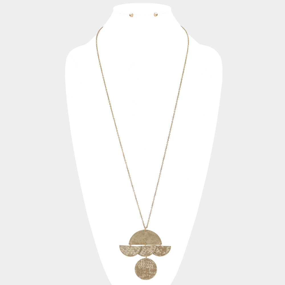Madeline Love Neutral, Worn Gold Geometric Patterned Metal Link Pendant Necklace - Necklaces