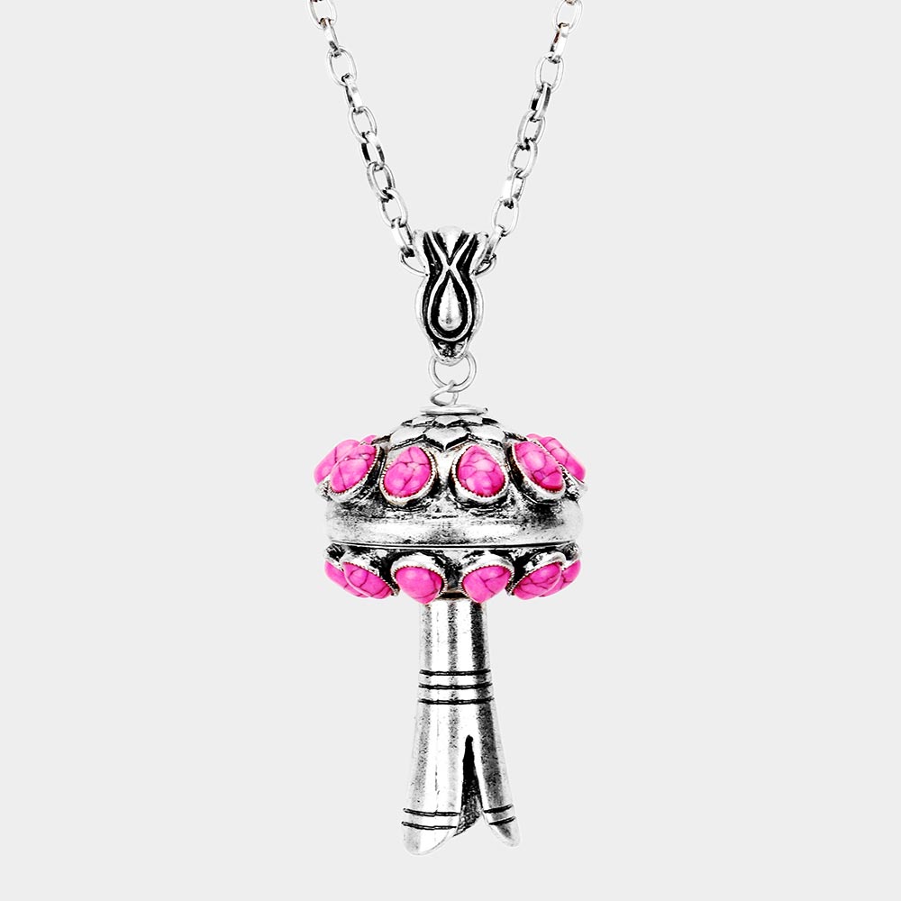 Madeline Love Pink, Silver Burnished Single Squash Blossom Pendant Necklace - Necklaces