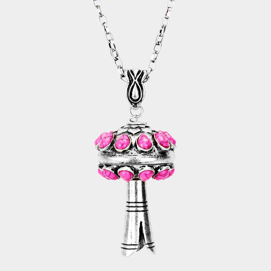 Madeline Love Pink, Silver Burnished Single Squash Blossom Pendant Necklace - Necklaces