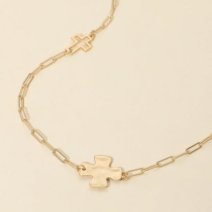 Madeline Love Gold Hammered Metal Cross Charm Station Paperclip Chain Long Necklace - Necklaces