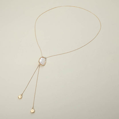 Madeline Love Cream, Gold Baroque Pearl Frame Accent Adjustable Bolo Tie Long Necklace - Necklaces