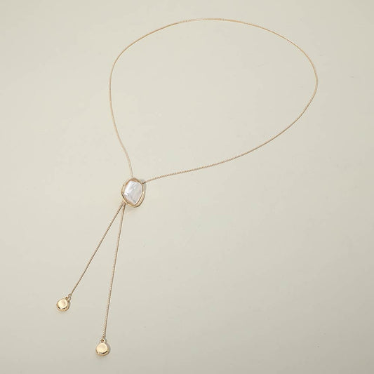 Madeline Love Cream, Gold Baroque Pearl Frame Accent Adjustable Bolo Tie Long Necklace - Necklaces