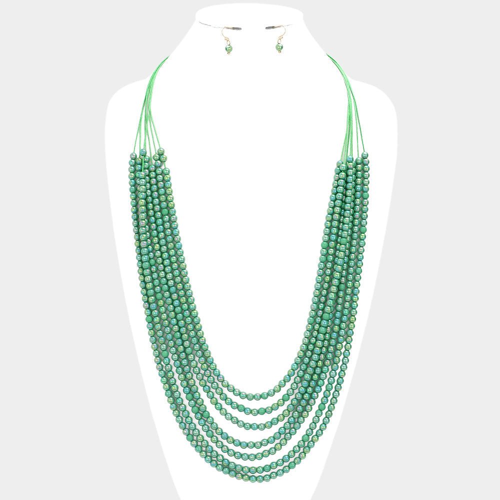 Madeline Love Green Hologram Beaded Multi Layered Long Necklace - Necklaces