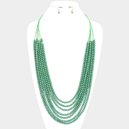 Madeline Love Green Hologram Beaded Multi Layered Long Necklace - Necklaces