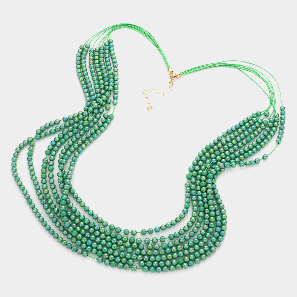 Madeline Love Green Hologram Beaded Multi Layered Long Necklace - Necklaces - desc