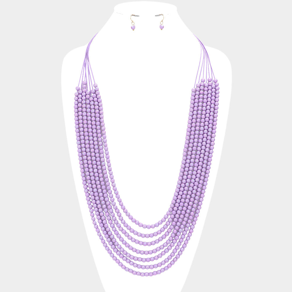 Madeline Love Lavender Hologram Beaded Multi Layered Long Necklace - Necklaces
