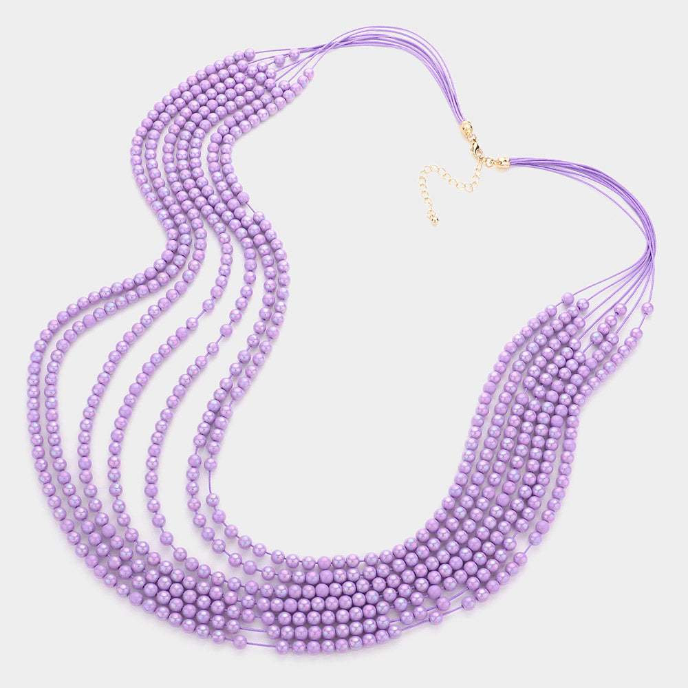 Madeline Love Lavender Hologram Beaded Multi Layered Long Necklace - Necklaces - desc
