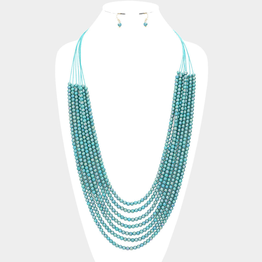 Madeline Love Turquoise Hologram Beaded Multi Layered Long Necklace - Necklaces