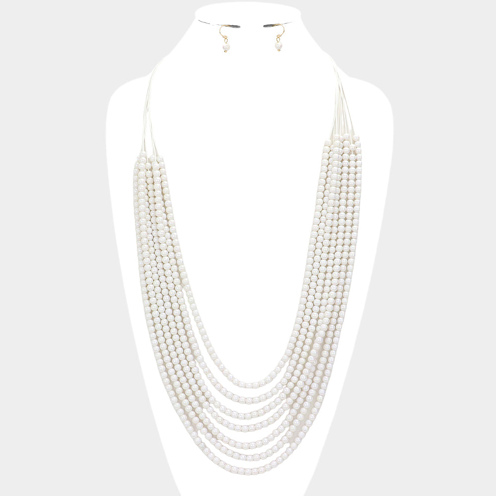 Madeline Love White Hologram Beaded Multi Layered Long Necklace - Necklaces