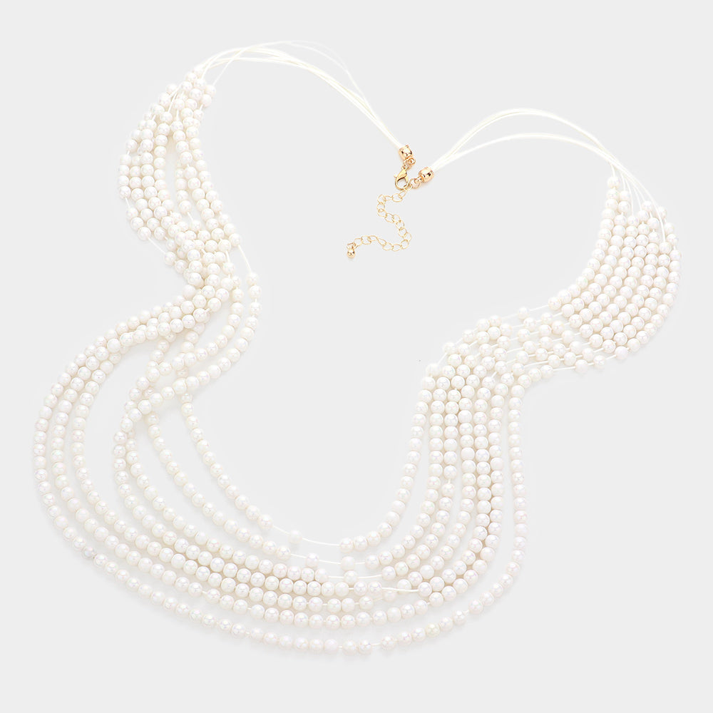 Madeline Love White Hologram Beaded Multi Layered Long Necklace - Necklaces - desc