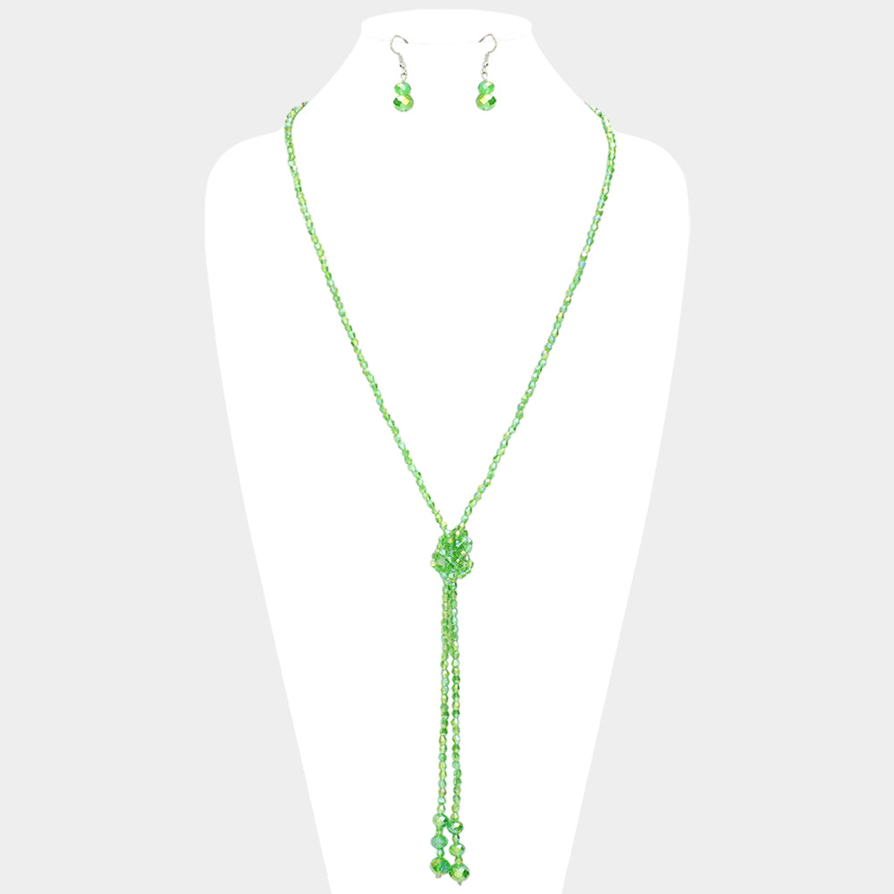 Madeline Love AB, Green Faceted Beaded Y Shaped Necklace - Necklaces