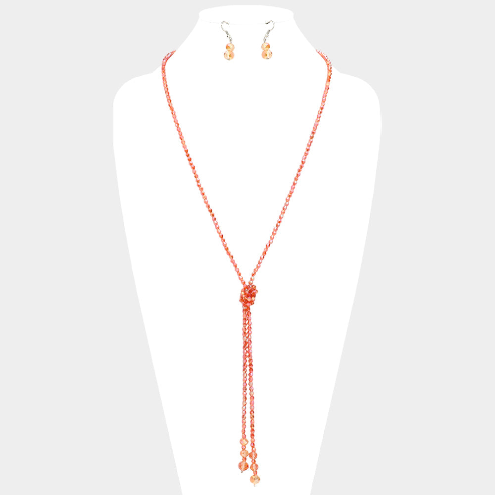 Madeline Love Coral Faceted Beaded Y Shaped Necklace - Necklaces