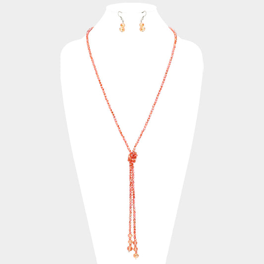 Madeline Love Coral Faceted Beaded Y Shaped Necklace - Necklaces