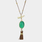 Madeline Love Green Oval Stone with Faux Leather Tassel Long Necklace - Necklaces - desc