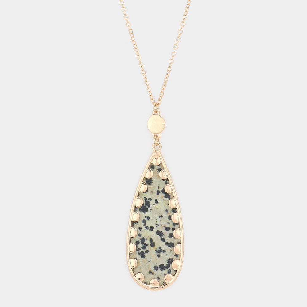 Madeline Love Black, Neutral Semi Precious Teardrop Pendant Long Necklace - Necklaces